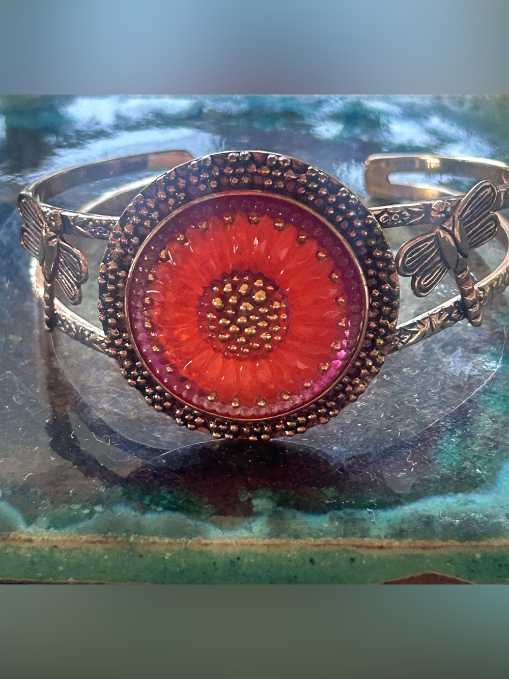 Vintage Amy Kahn Russell Bronze Sunflower Cuff Bracelet